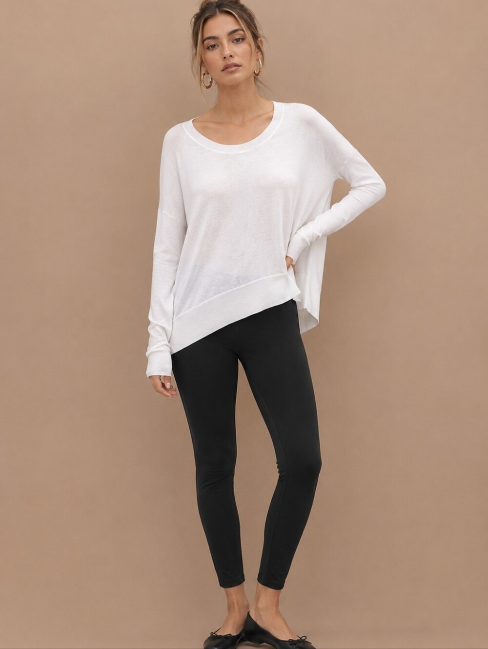 Wilfred White Asymmetric Hem Long Sleeve Top